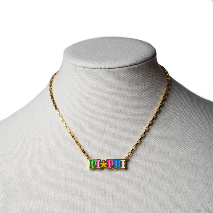 Sorority "Oh My Stars" Gold Box Chain Necklace for wholesale by Over The Moon Greek