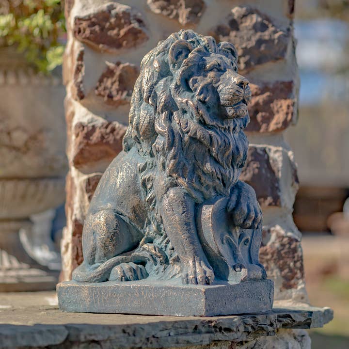 Zaer Ltd. International - Wholesale Outdoor Ornament/Decor - 21" T Magnesium Lion Sentry Statues w/Fleur-de-Lis- 2 Option3