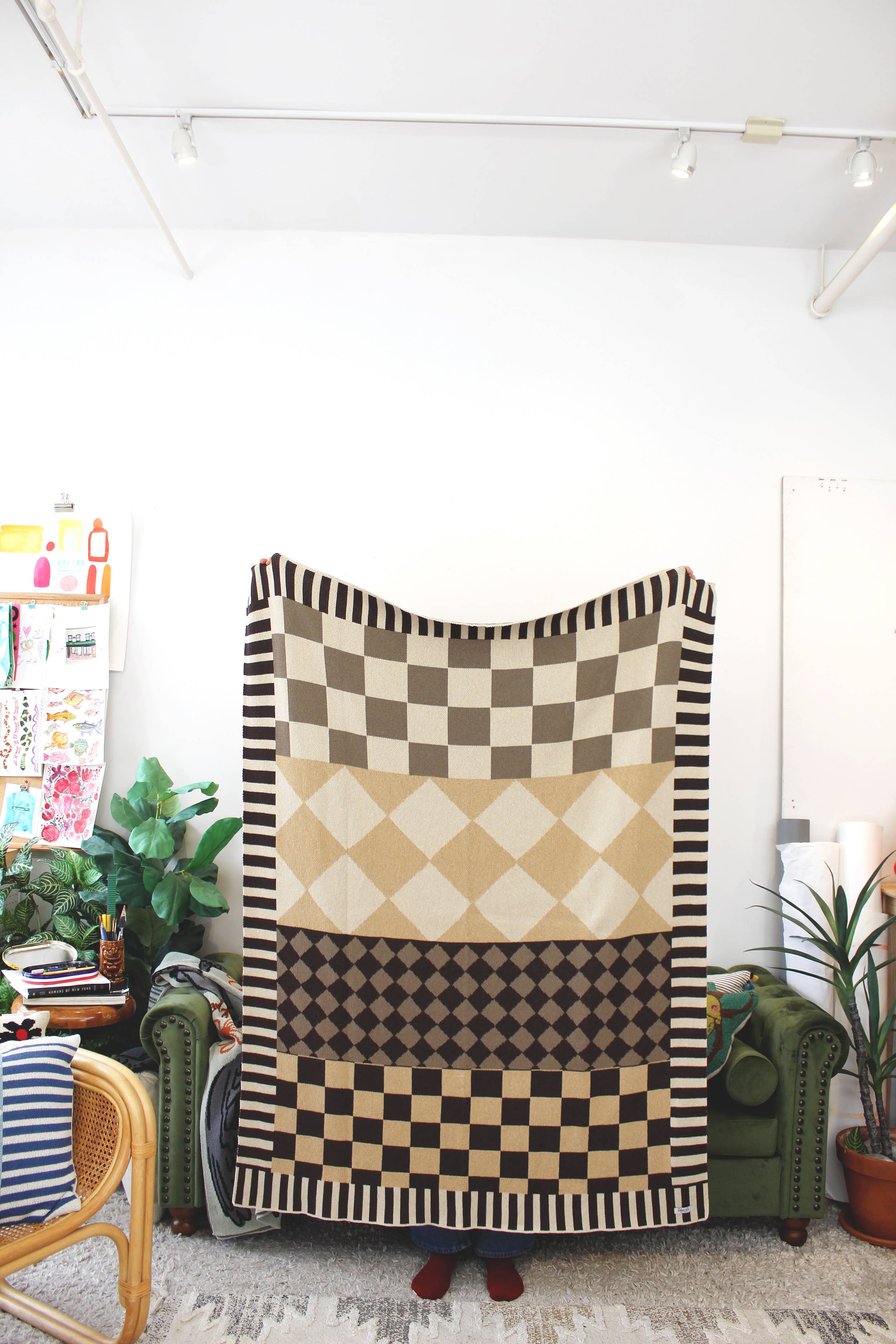 Calhoun & Co. - Wholesale Throw blanket - Diamond Checkerboard Pattern Mix & Match Knit Throw Blanket6