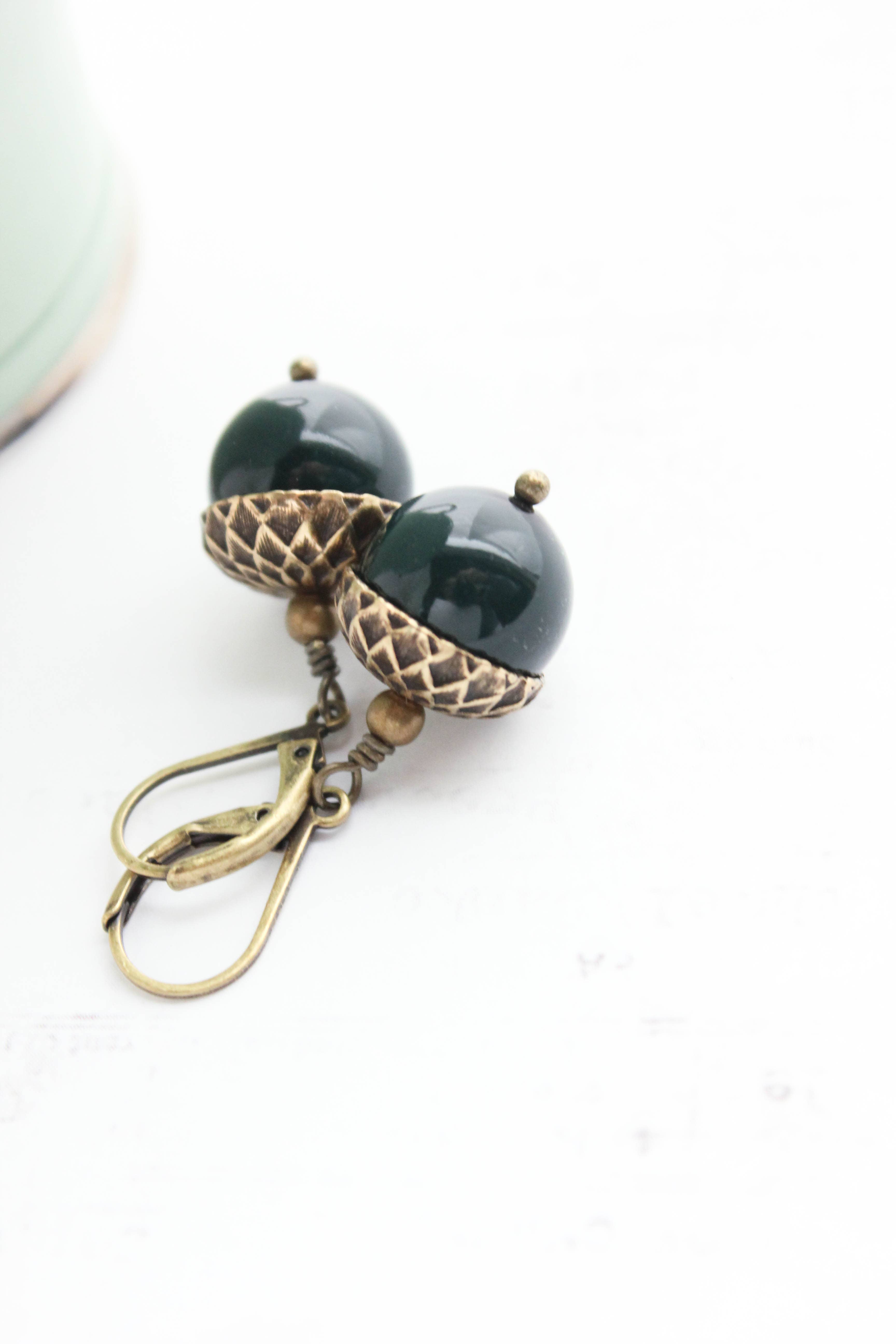 A Pocket of Posies - Wholesale Dangle Earrings - Pearl Acorn Earrings (21 Colors) - ANTIQUED BRASS8