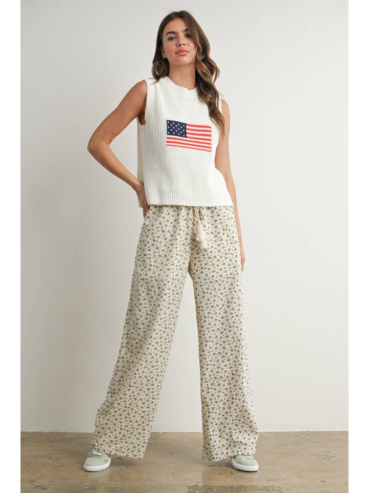 BUTTERMELON - Wholesale Pants - Women's - Floral Print Drawstring Pants - BMP781410