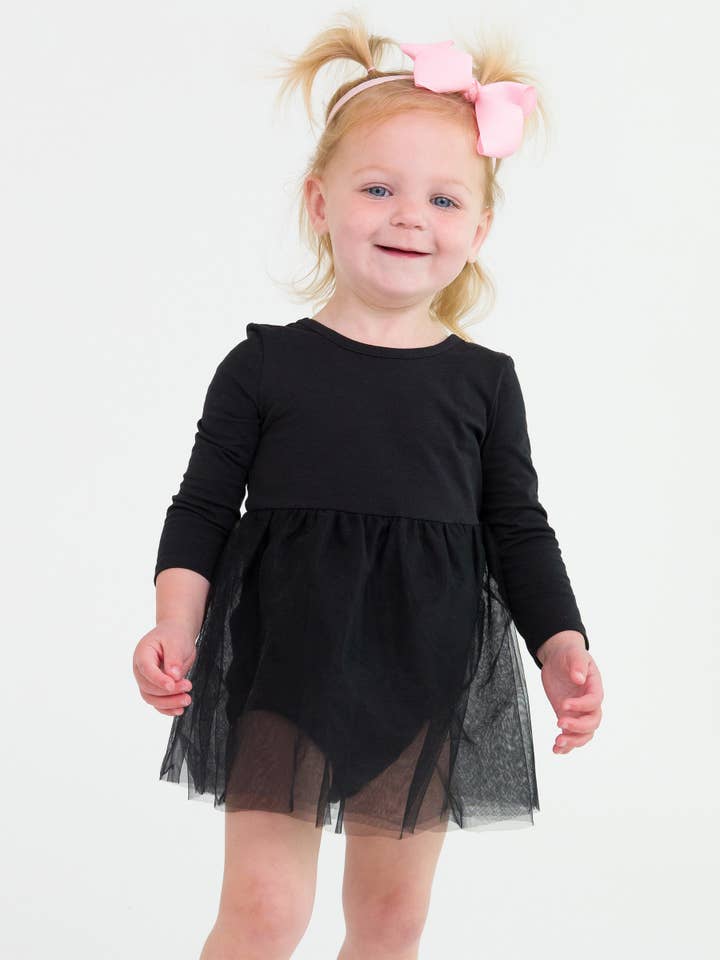 Noir Combinaison noire à manches longues avec jupe en tulle pour filles en vente sur Faire