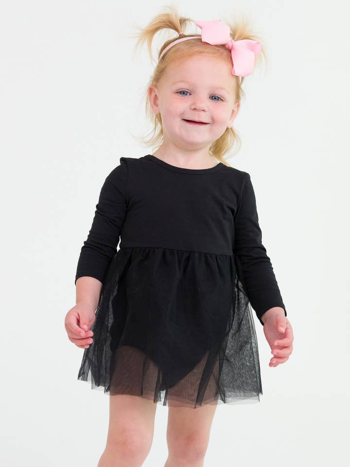 Svart Flickor Svart Långärmad Tyllkjol Romper för wholesale på Faire3