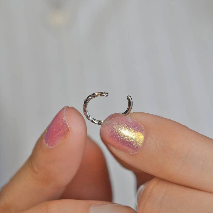 StockJWL - Wholesale Single Earring - Twisted Earrings Spiral Piercing Spiral Earrings Helix Ring Crimped Steel for Tragus, Helix, Cartilage, and Lobe Gold and Silver8