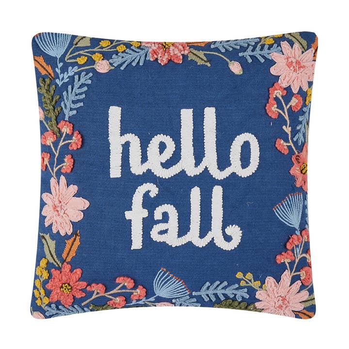 Hello Fall Embroidered Pillow for wholesale by Peking Handicraft