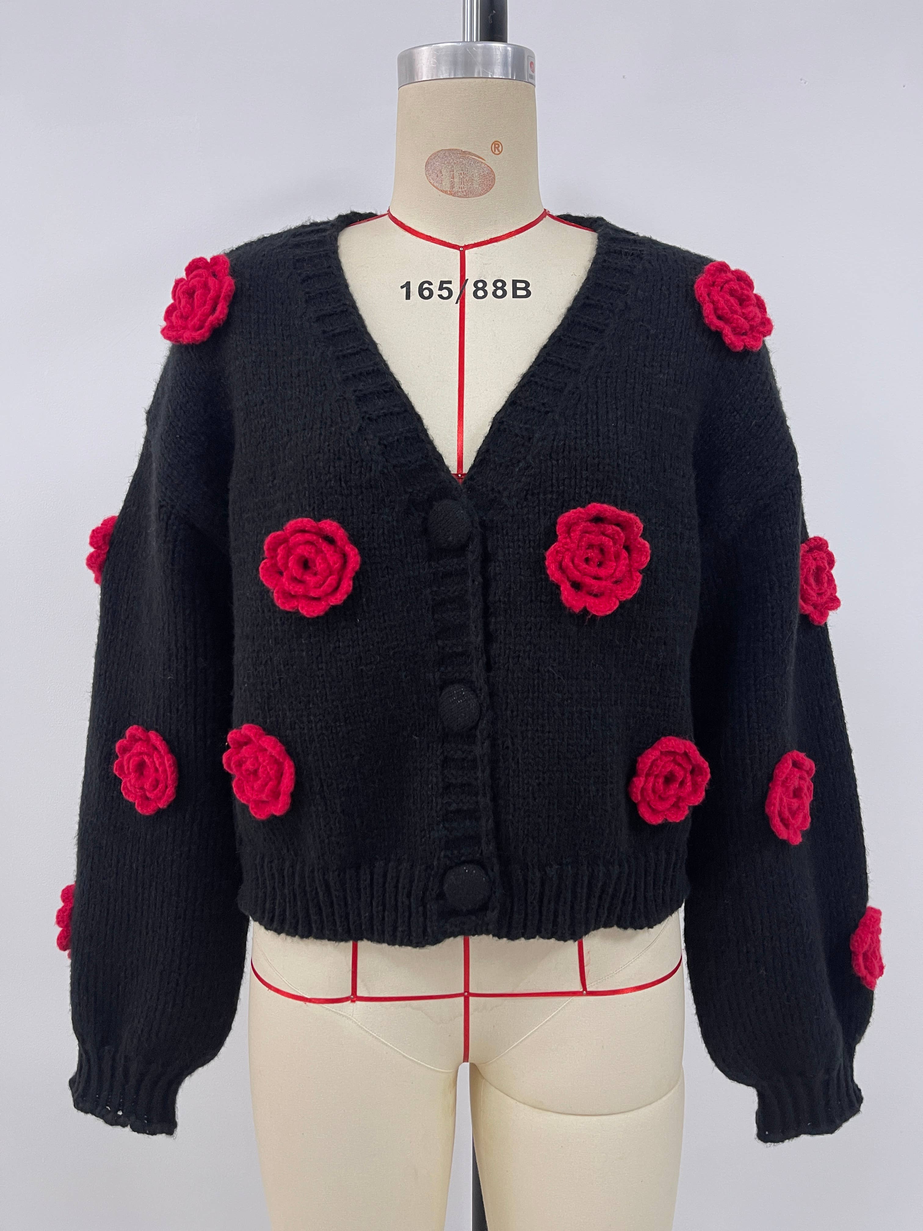 Lily Clothing - Vente Cardigan – femme - Cardigan en tricot à fleurs à col en V et à simple boutonnage10