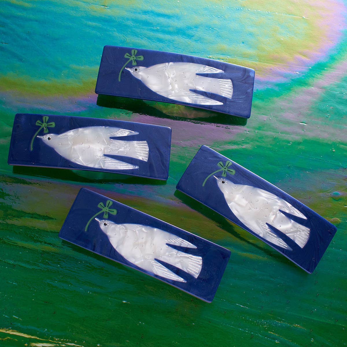 WINONA IRENE - Vendita all'ingrosso Fermaglio per capelli - Donna - Fermaglio francese in acetato con tortora bianca con quadrifoglio2