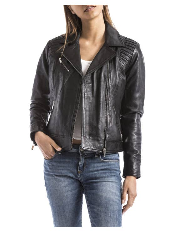 Blue Wellford - Wholesale Leather Jacket - Women's - ANDELLE perfecto sheepskin jacket for women1