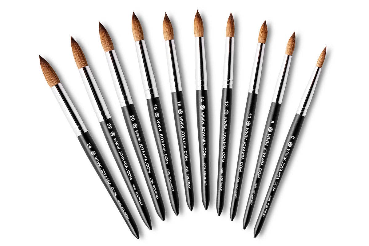 JOYA MIA - Wholesale Nailcare set - 100% Kolinsky Acrylic Nail Brush - Black Matte Finish  Sizes 6 to 248