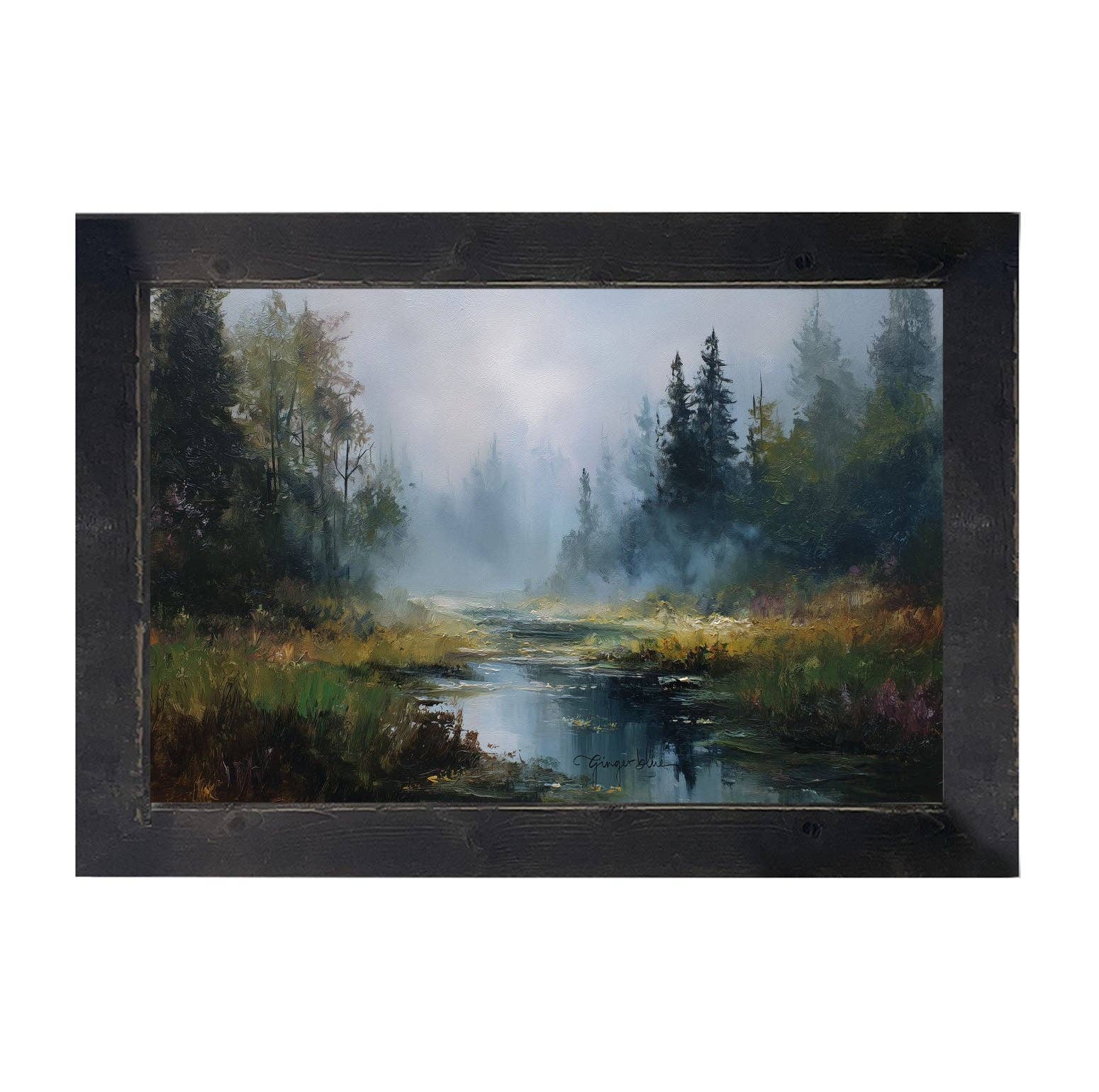 ginger blue - Vente Affiche d'art - Ruisseau de la Forêt Brumeuse - Cadre Horizontal0