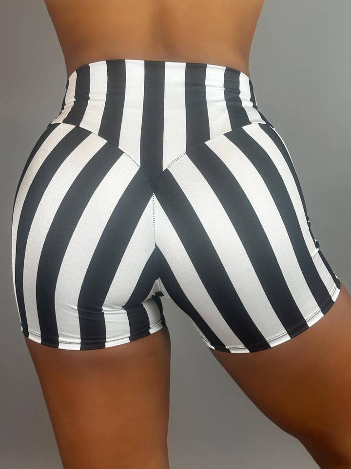 Calções de Riscas Verticais, Cintura Alta, Costura Traseira Esculpida por atacado de Kikimora Fashion