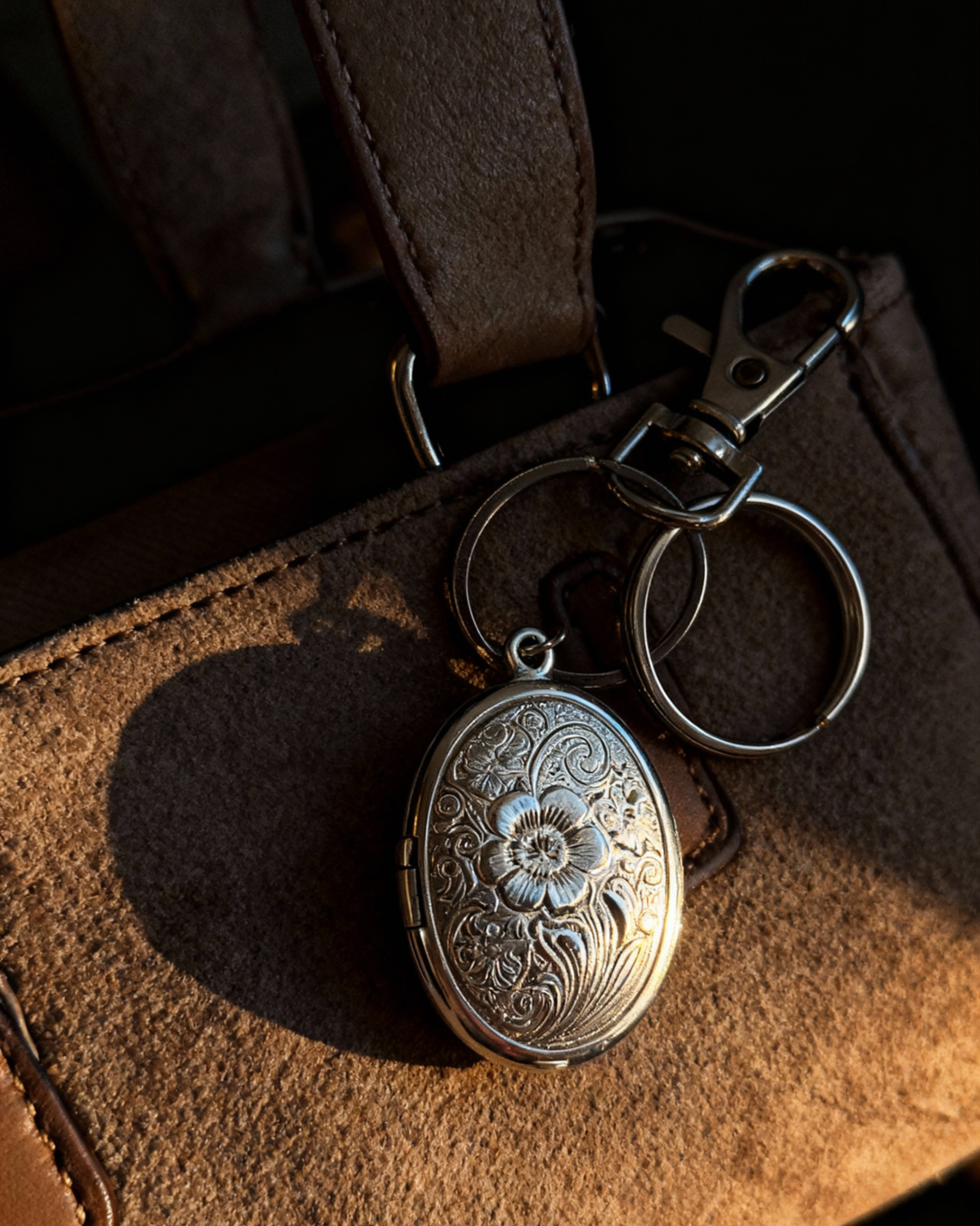 Rune and Light – Engroshandel Nøglering - Dame – Blomstret Medaljon Taskevedhæng3