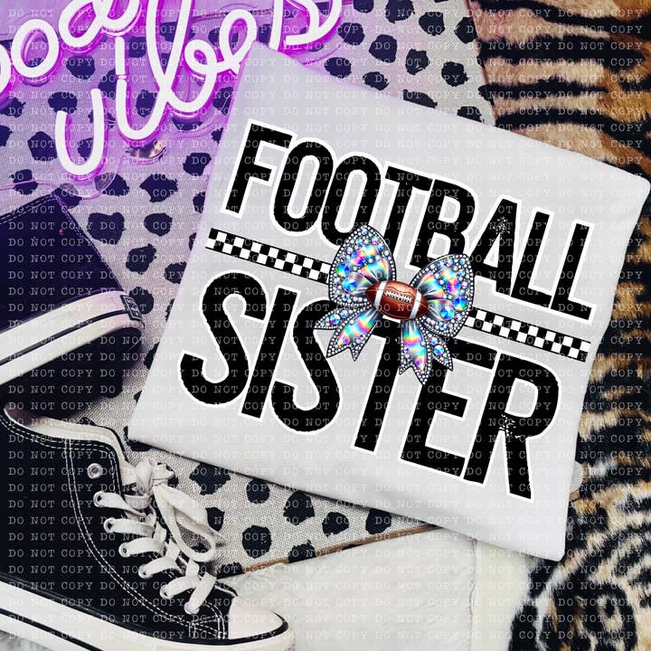 Football Sister Rhinestone Bow DTF Transfer for wholesale by K and M Designs