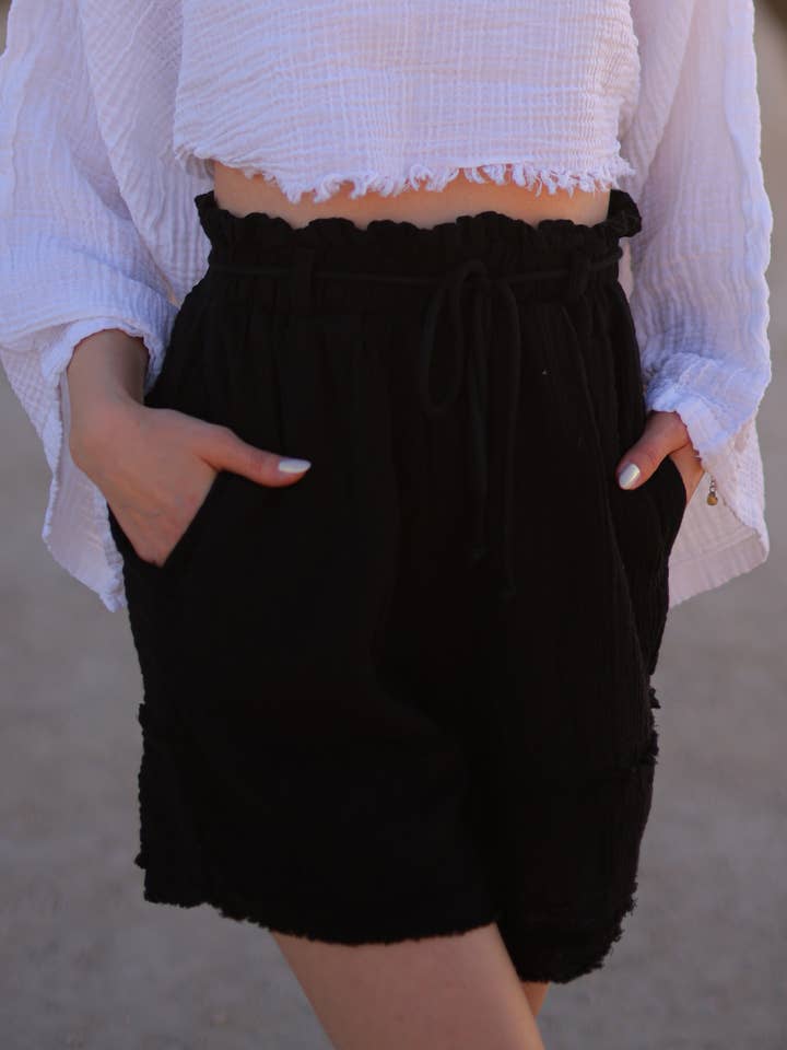 Moa - Wholesale Shorts - Women's - White Double Gauze Muslin Cotton Shorts