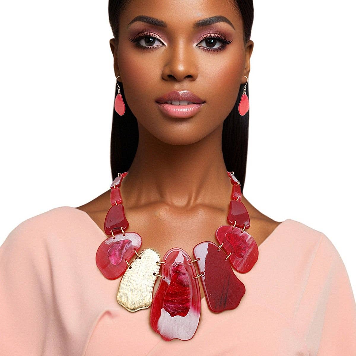 Rosso Collana con maglie rosse marmorizzate Bib per donna in vendita all'ingrosso su Faire0