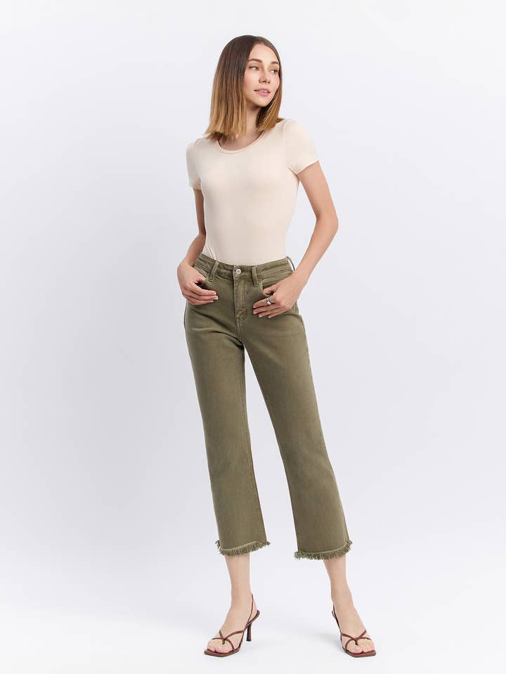HIGH RISE RAW HEM RELAXED STRAIGHT JEANS V3498DLG for wholesale by VERVET by FLYING MONKEY