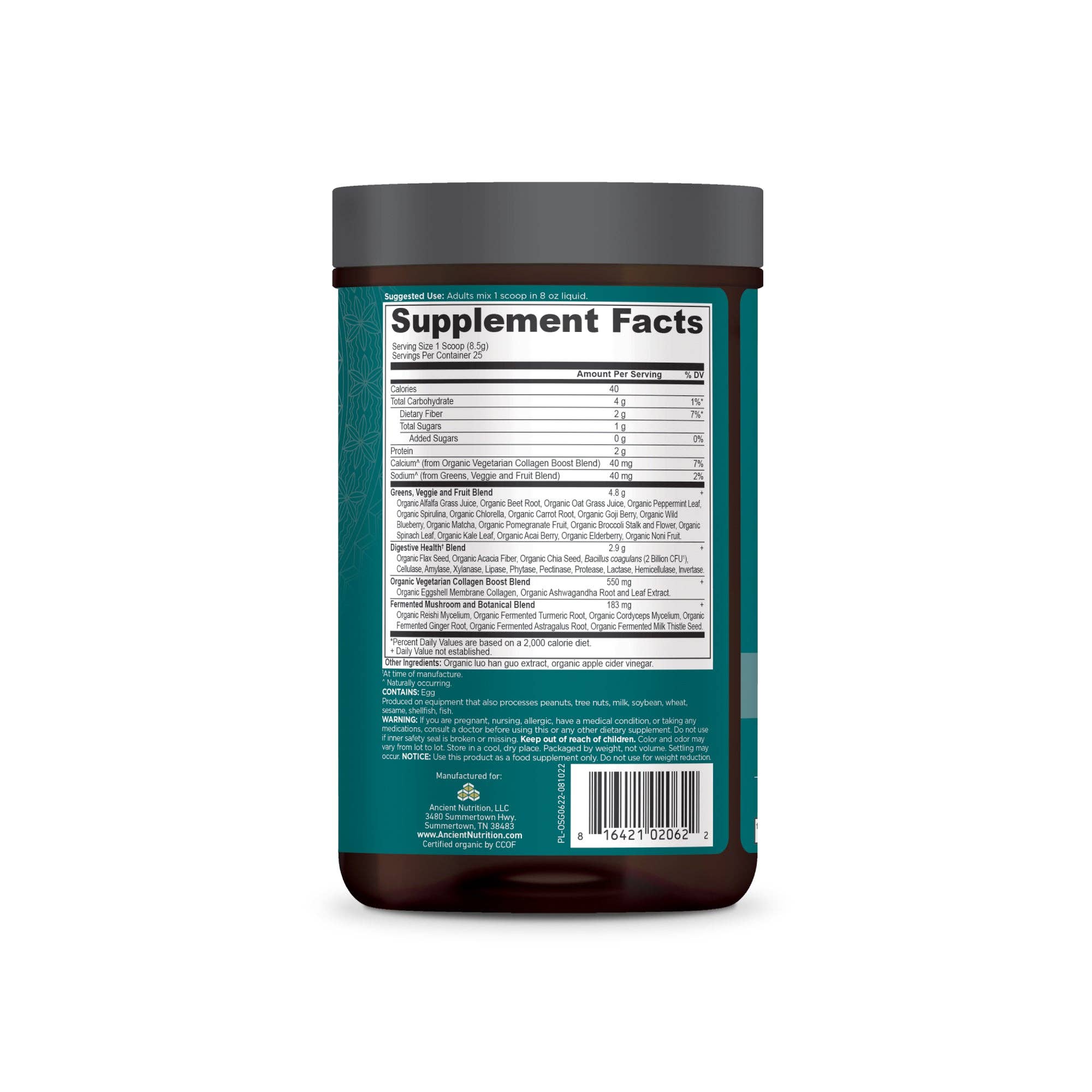 Black Organic SuperGreens + Collagen | Powder (25 Servings) for wholesale on Faire7
