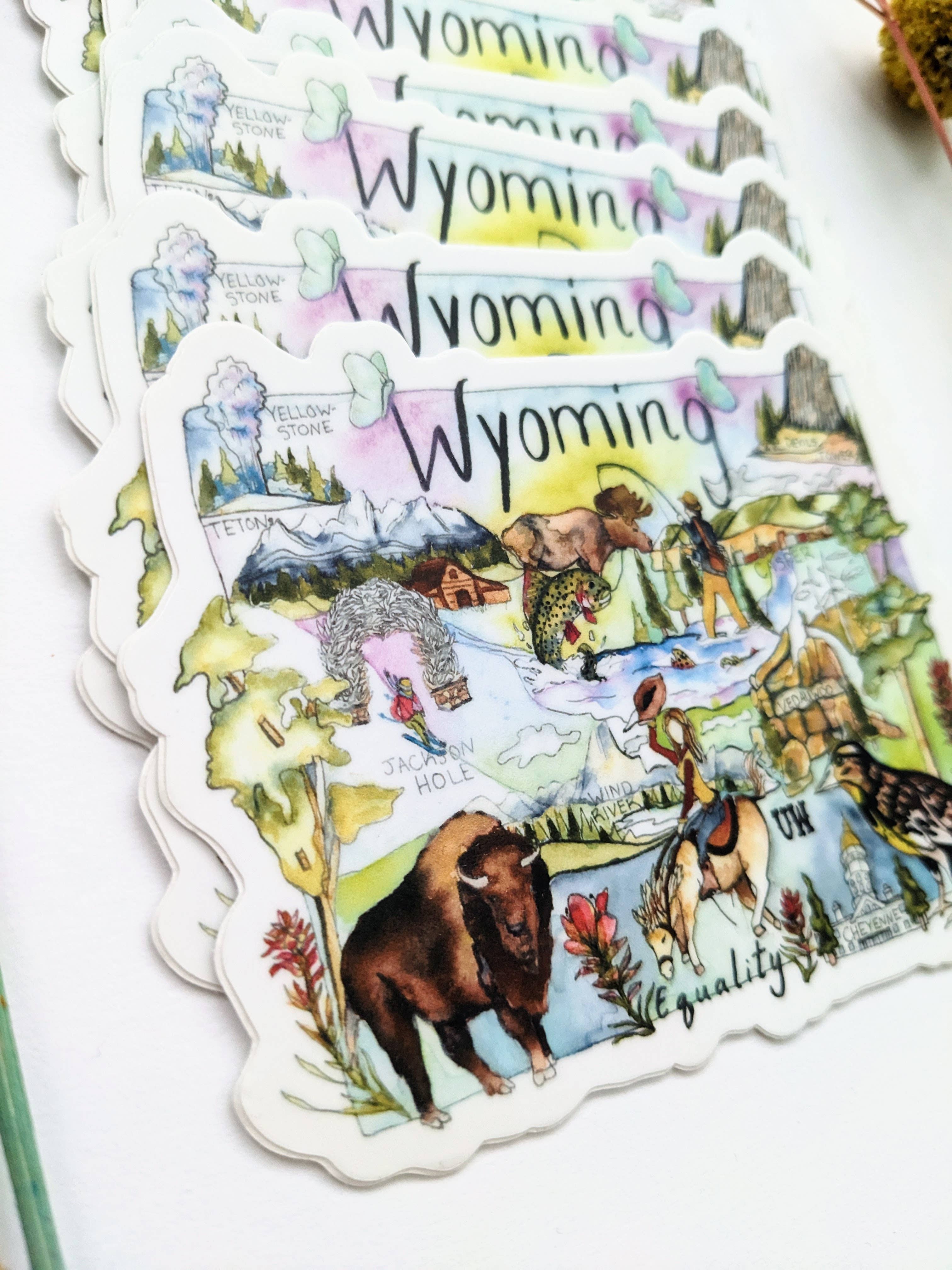 Mary Felker Art and Design - Vente Autocollant - Sticker Wyoming, Wyoming Souvenir2