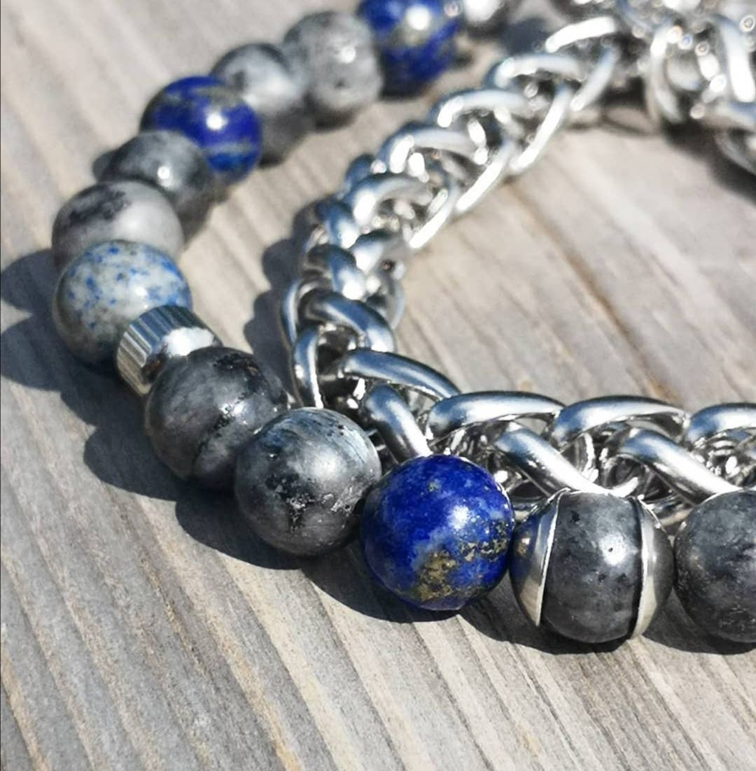 Unique Brand - Vente Bracelet de perles - Bracelets artisanaux en pierres de 8 mm avec inserts en acier4