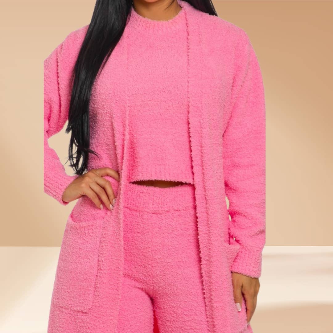 Celystrends - Vente Ensemble de vêtements d'intérieur – femme - Ensemble de 3 pièces Ensemble de détente douillet Teddy comme Skim19