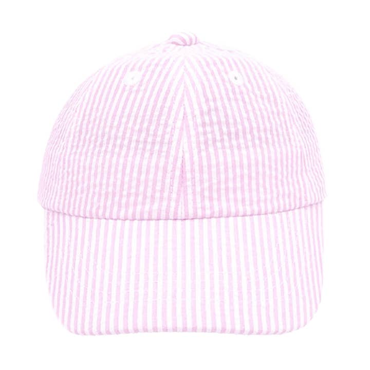Bow Baseball Hat in Pink Seersucker (Baby, Youth) for wholesale by Bits & Bows