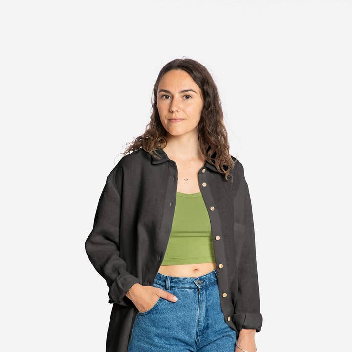 Blusa de lino negra para venta al por mayor de Matona