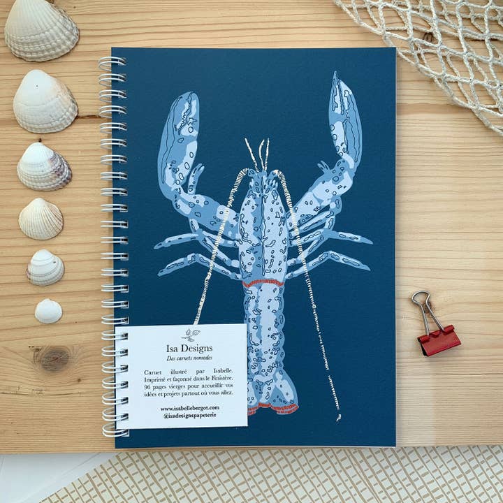 Taccuino A5 a spirale - 96p bianche vuote - Aragosta / blu per la vendita all'ingrosso da parte di Isa Designs