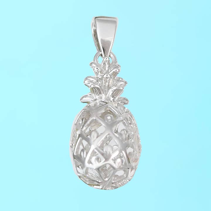 Hawaiian 3D Pineapple Pendant, Sterling Silver 3D Pineapple Charm Pendant, Hawaiian Jewelry, Christmas Anniversary Birthday Gift for wholesale by Paradise Treasures Jewelry