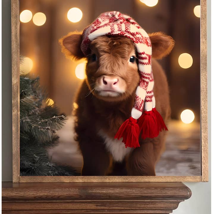 Stocking Hat Highland Cow Farmhouse Sign for wholesale by Stir Crazy Signs