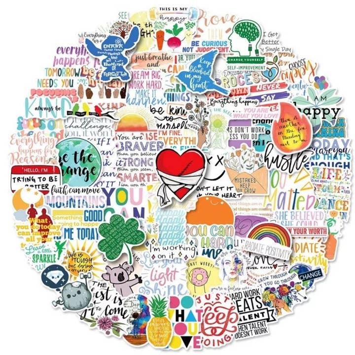Realigned Energy - Wholesale Sticker - 100 Positive Affirmation Stickers, Daily Uplifting Quotes