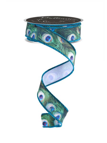 7/8"X10YD LUXURY DELUXE PEACOCK FEATHERS - GREEN/BLUE/TEAL - LS1032 for wholesale by General Wholesale Inc