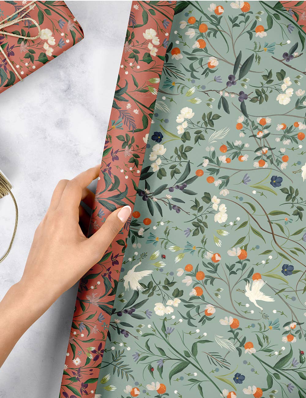 Bespoke Letterpress – wholesale Flat wrap – Cranes / Nancys Garden  6pk Gift Wrap3