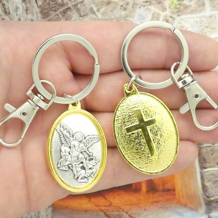 Treasure Island - Wholesale Keychain - Unisex - St Michael Unisex Keychain in Silver and Gold by TIJC1