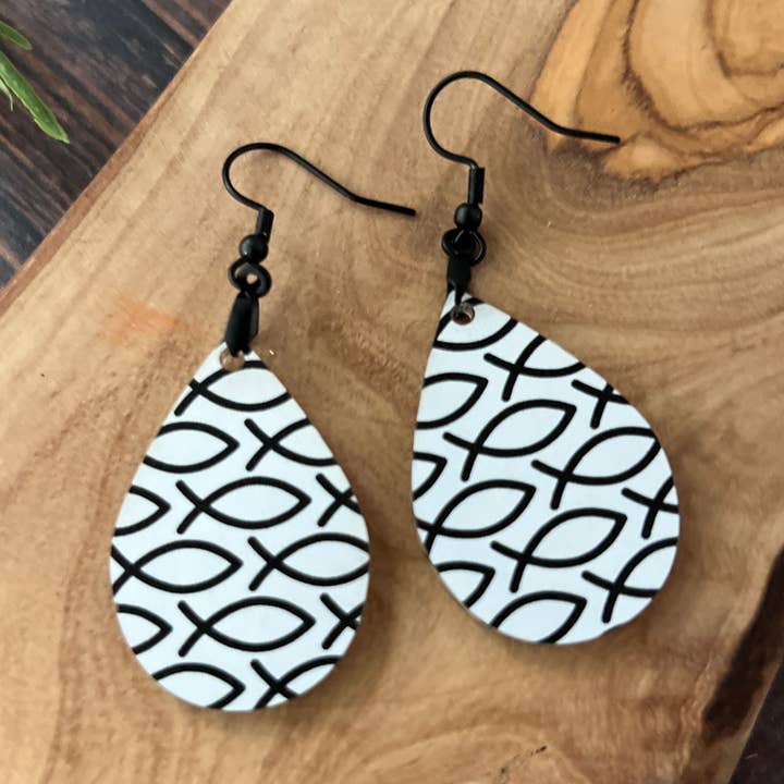 Jesus Fish Acrylic Teardrop Earrings for wholesale by Chamness' Crafty Corner