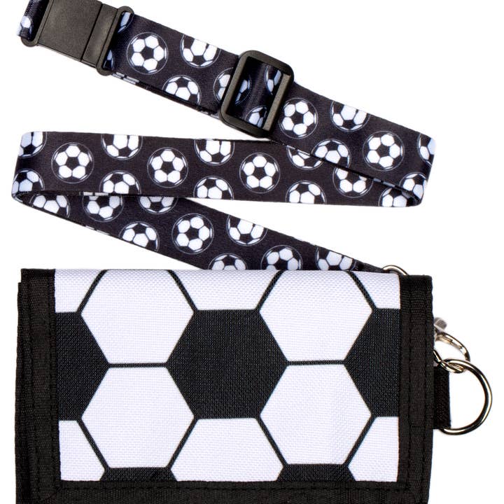 Portefeuille zippé motif football noir avec espace pour cartes pour la vente par Fringoo Group Ltd