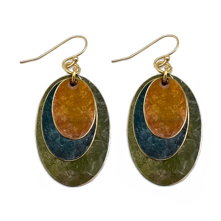 Brass Patina Earrings - Earthy Ovals for wholesale by Anju Jewelry