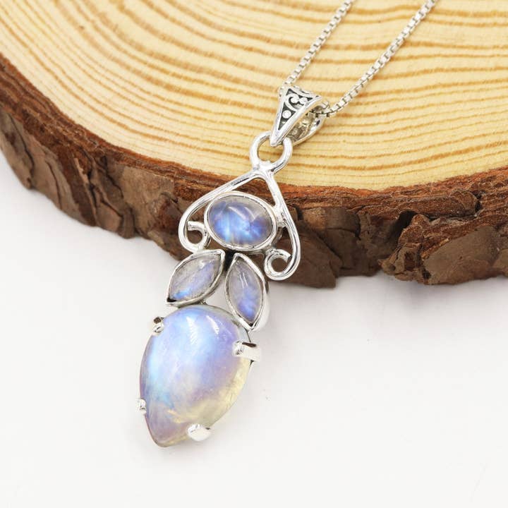 Rainbow Moonstone Pendant: Sterling Silver Gemstone Jewelry for wholesale by Jay Jools
