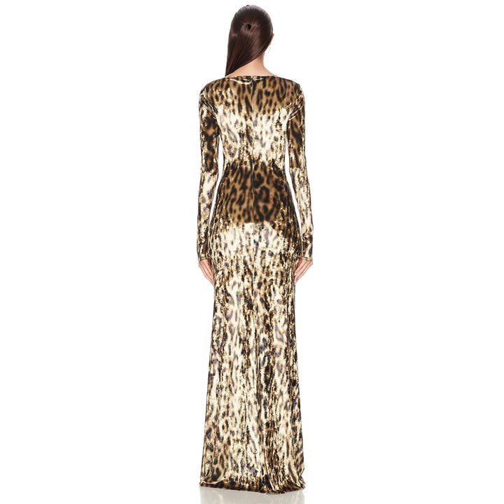Color as pictures DR807Y Leopard Print Velvet Gown with One-Shoulder Grace for wholesale on Faire15