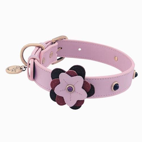 Happy Camper Dog Collar/Leash - Pink, Flower, Purple Gems for wholesale by Dosha Dog
