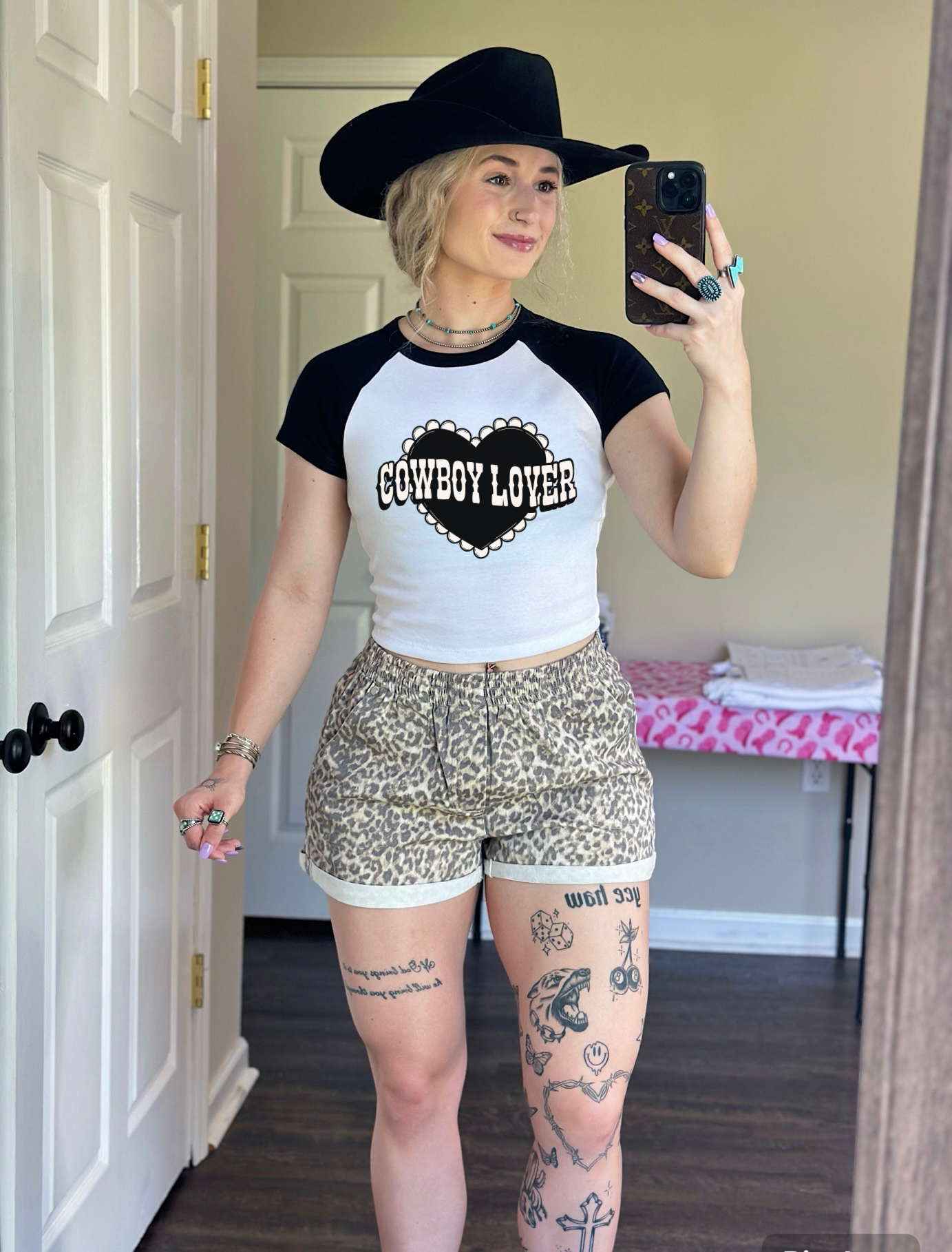 Gunpowder and Glam Boutique - Wholesale Screen Printed T-Shirt - Women's - Cowboy Lover Baby Tee 1