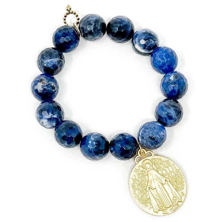 Dumortierite sfaccettata con grande Beata Madre in oro spazzolato per la vendita all'ingrosso da parte di PowerBeads by jen