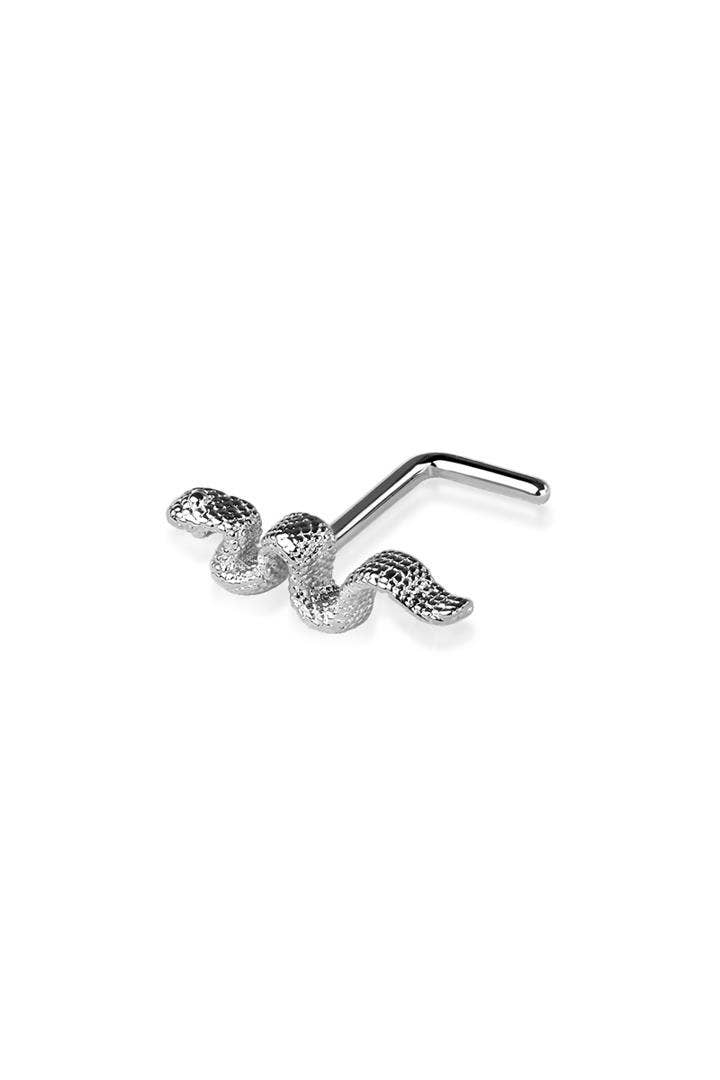CRAVE - Wholesale Nose Ring - SNAKE TOP 316L SS L SHAPE NOSE RING1