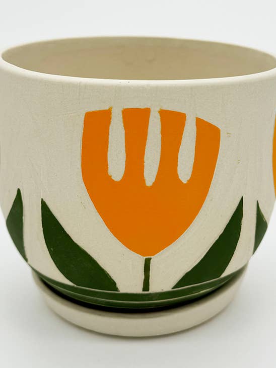 5" Oranje Bloemenpot met Schotel voor wholesale door NIKO FAR WEST