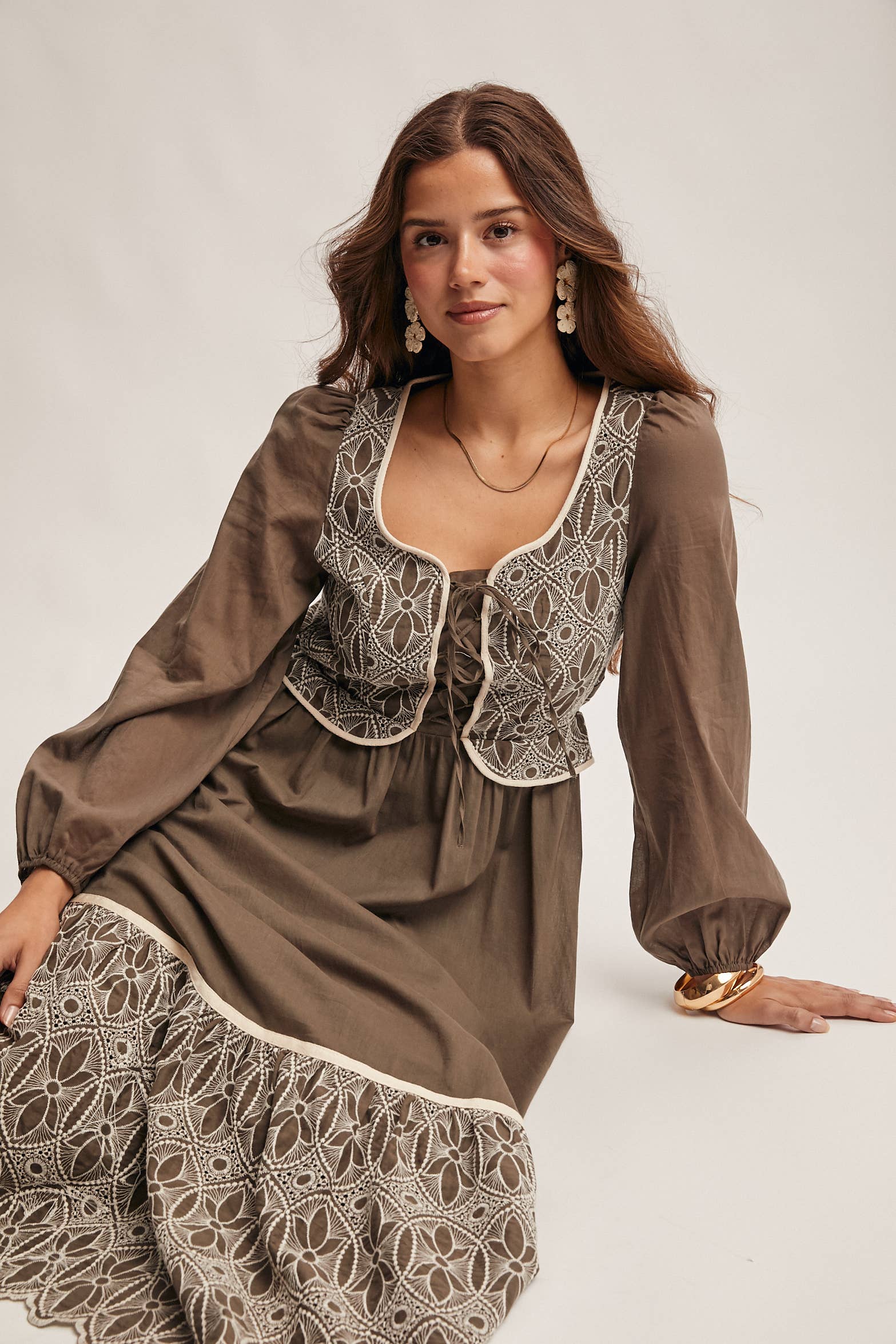 Forte - Wholesale Dress - Women's - Embroidered Bodice Maxi Dress FD002018