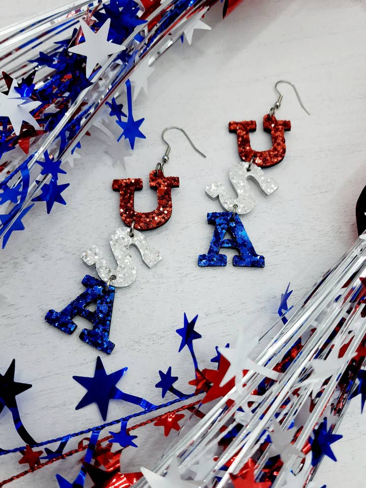 Glitter USA Earrings for wholesale by FL Girl Designs