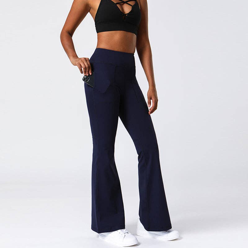 Active by Anna-Kaci - Wholesale Athletic Pants - Women's - Hip Sculpting High Rise Flared Yoga Pants with Pockets15