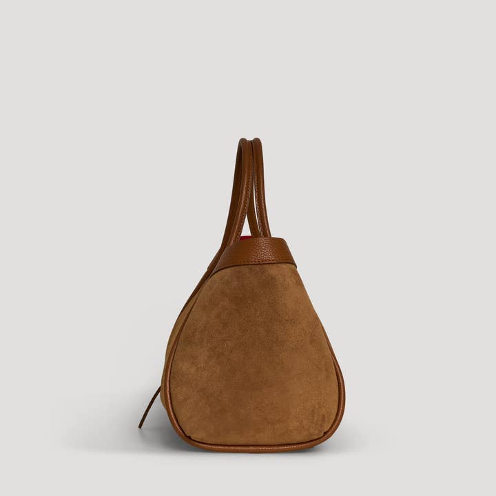 Voemièn – wholesale Top handle bag – women's – Mayfair Bag in Tan Suede and Togo Leather3