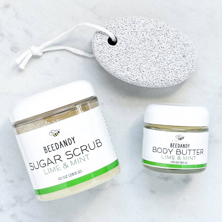 Lime Mint Foot Care Pack: Sugar Scrub, Body Butter, Pumice for wholesale by Beedandy