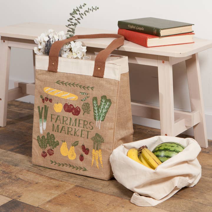 Now Designs by Danica - Wholesale Grocery/Shopping Bag - Farmers Market Large Burlap Shopping Bag