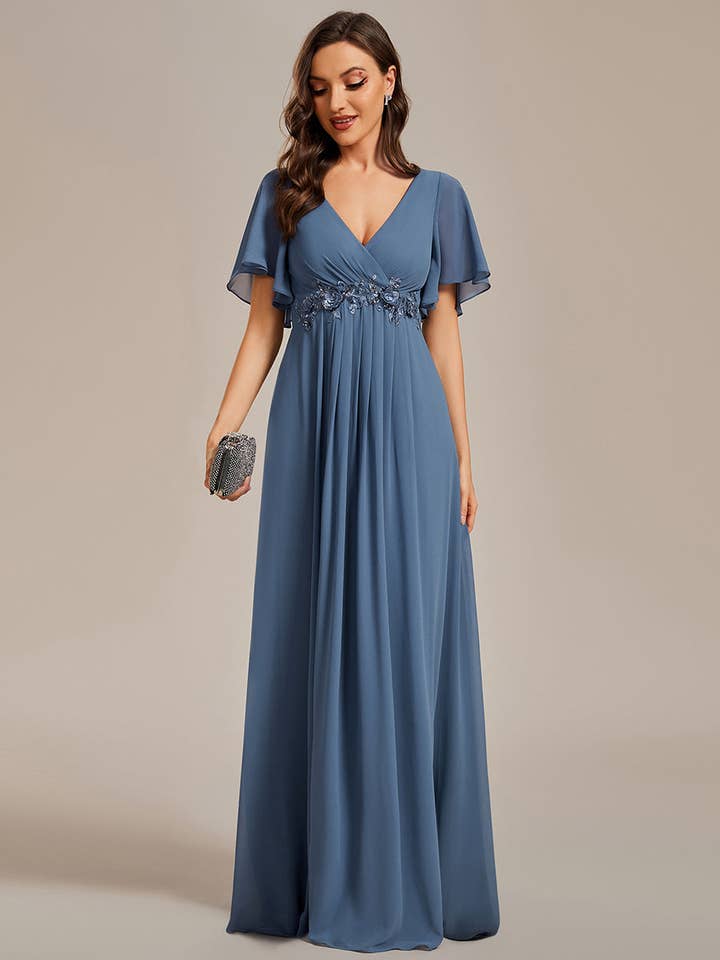 Ever-Pretty - Wholesale Gown – Women's - V Neck Appliques Pleated Bridesmaid Dress7